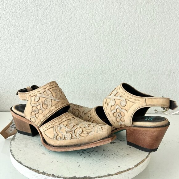 Lane Robin Mule Tan Cowboy Boots Womens 7.5 Cowgirl Western Leather Short Ankle - Picture 1 of 12